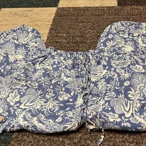 Christian Siriano Blue/Cream Rayon/Linen Blend baggy crop pants  size small